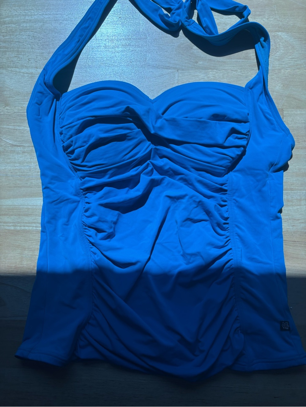 Aqua Royal Blue Ruched Halter Tankini Top